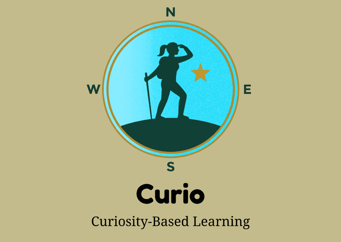 The Curio logo: a young hiker on a hilltop inside a compass, with the line Curiosity-Based Learning.