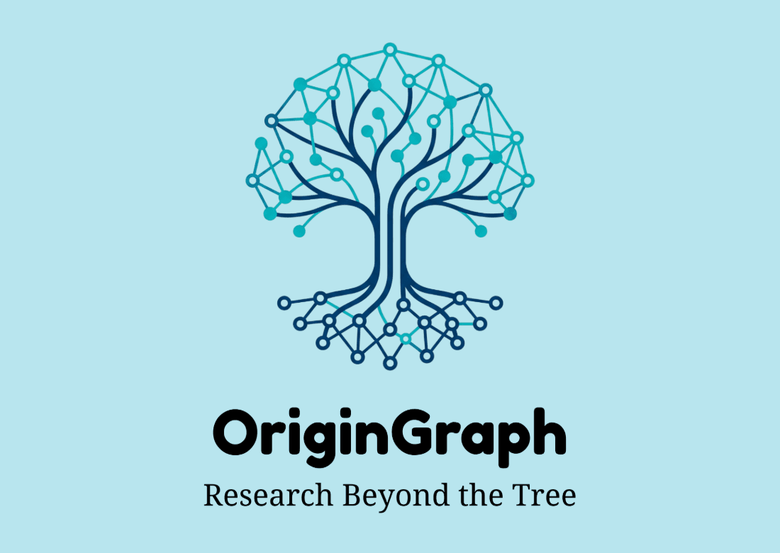 The OriginGraph logo: a tree whose branches and roots are drawn as a connected node graph, with the line Research Beyond the Tree.
